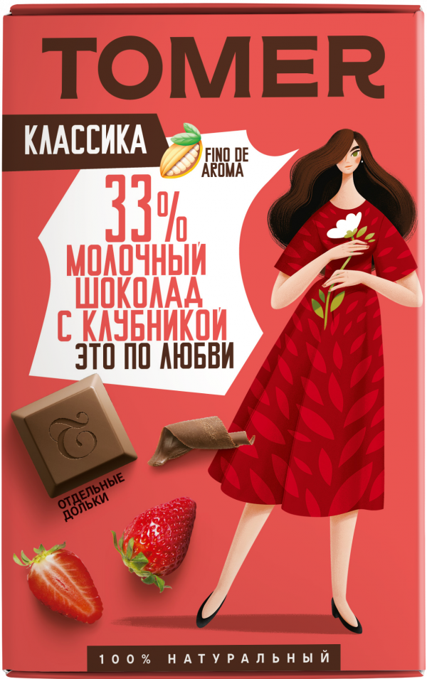 №1 Фабрика Томер  Молочный шоколад с КЛУБНИКОЙ, 90г в Междуреченске